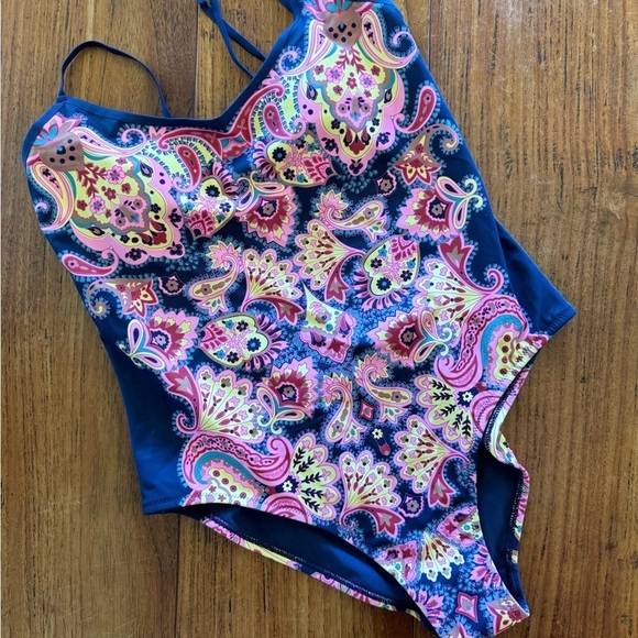 NWT Boden Scoop Tie Back One Piece Pink Paradise / Navy / US 10 - Picture 6 of 12